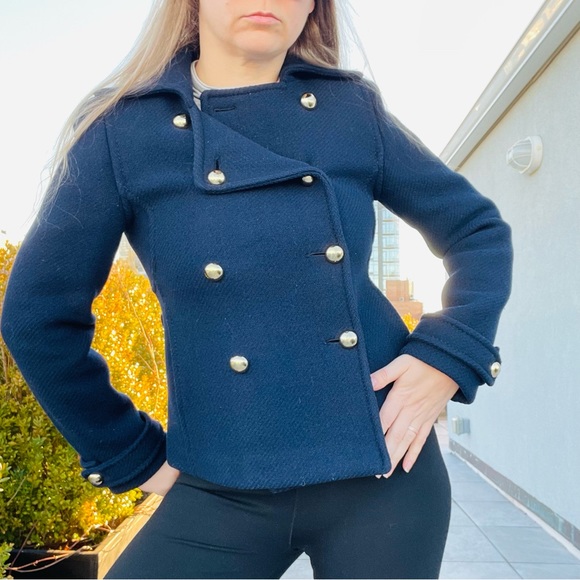 Coach 100% WOOL Gold Buttons Blazer Crop Thick Wool Windbreaker Blazer Pea Coat - Picture 10 of 17